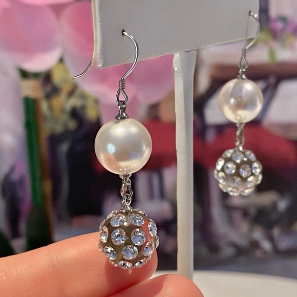 Pearl Crystal Drop Dangle Earrings for Wedding - Picture 5 of 14